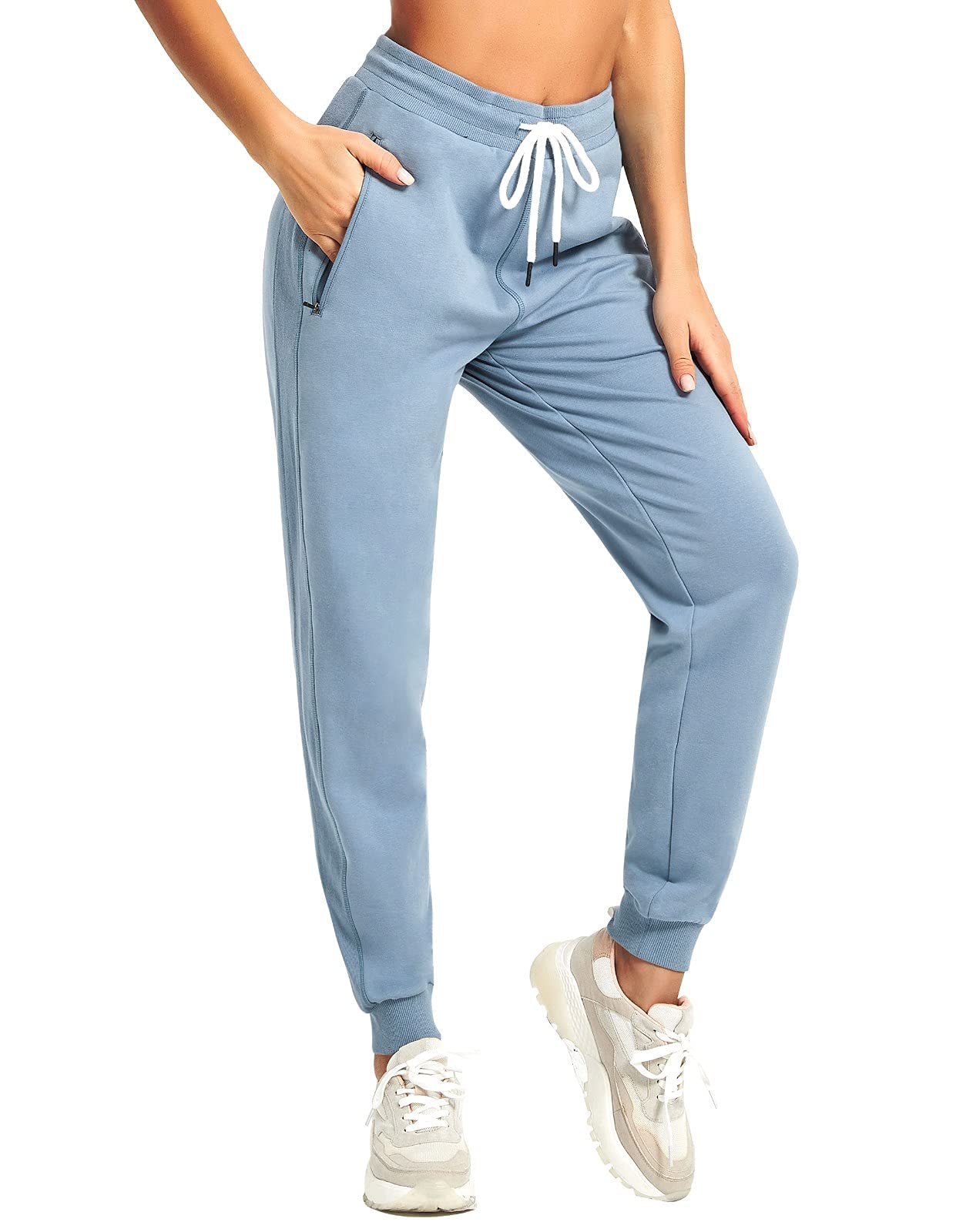 Women's Sweatpants Cotton Joggers with Zip Pockets