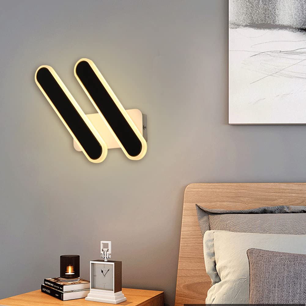 WOLONG Lampa ścienna LED, 2 płomienie, 16 W, obracana, do sypialni, lampka nocna, ciepła biel 3000 K, nowoczesny styl, idealna do salonu, przedpokoju lub schodów, czarna.