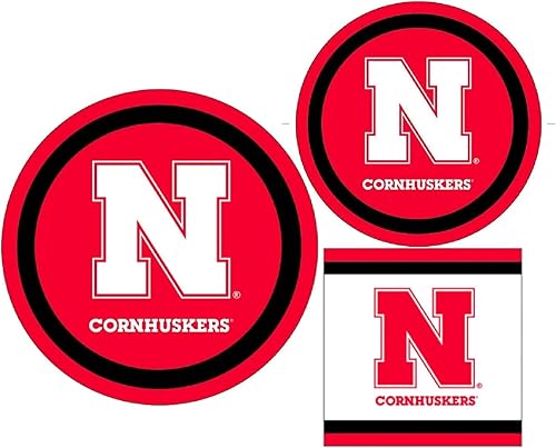 Nebraska Party Supplies for 10 - Paquete de vajilla con licencia oficial con platos y servilletas, logotipo de Cornhuskers, fabricado en Estados