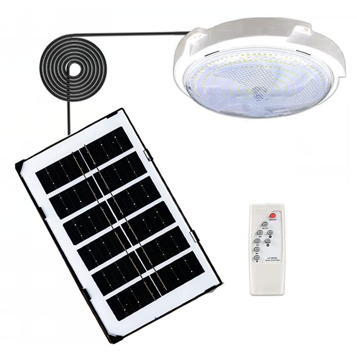 FAHOI Solar Shed Light,50/60LED Solar Pendant Light,Waterproof Outdoor Solar Powered Lights,Dimmable Ceiling Lights Indoor with 16.40FT Cord,Remote,for Courtyard Barn Balcony Corridor (watts, 65)
