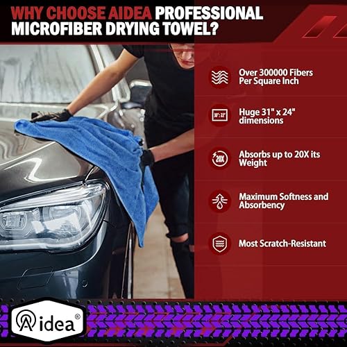 Miniatura 2 de AIDEA Toallas de microfibra para autos, paquete de 2, toalla de secado profesional grande para automóvil, sin arañazos y absorbente, para