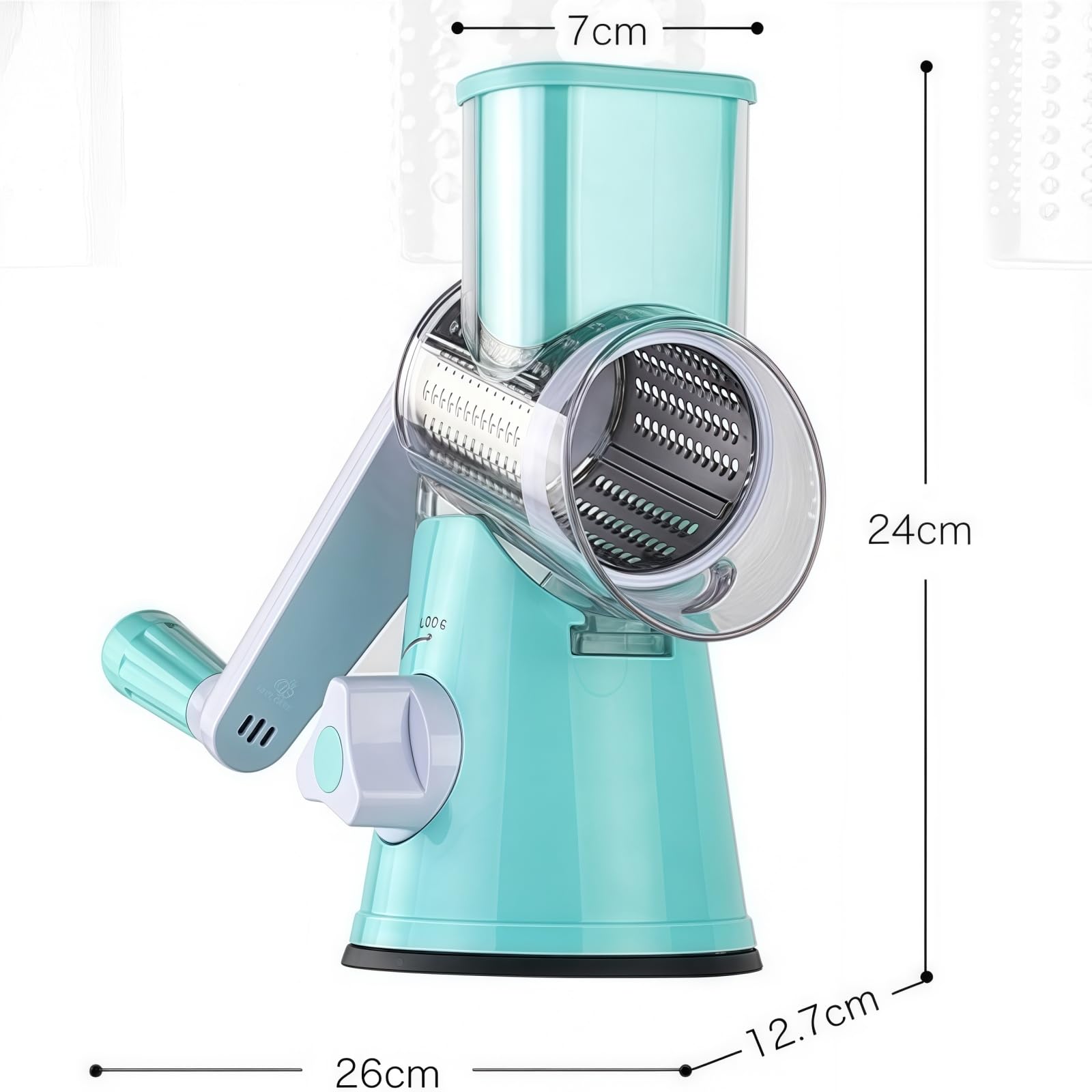maison culte maisonculte RotoChef - Mandoline a légumes Manuelle Coupe Legumes Multifonctions avec 3 Lames de Tambour Détachables pour Pommes de Terre, Carottes, Fromage, Forte Aspiration