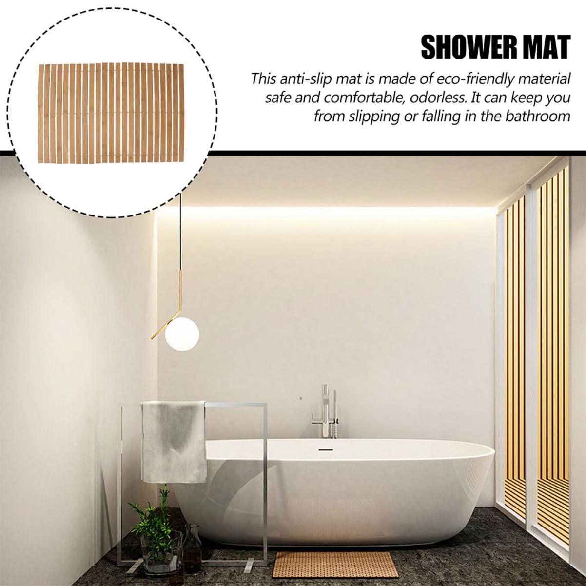 PRETYZOOM Alfombrilla de Baño Antideslizante de Bambú Natural, Estera Elegante sin Necesidad de Montaje para Dormitorio y Oficina, Resistente y Absorbente