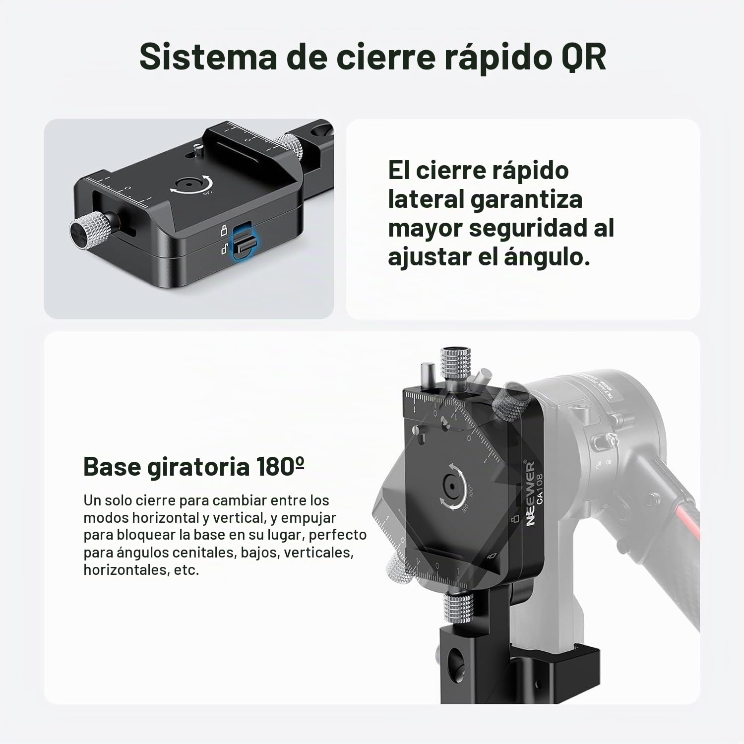 NEEWER RS4/RS3 Montura Cámara,Compatible con dji Ronin RS 4 3 2 Pro Gimbal Stabilizer,1s Cambio Rápido Vertical Horizontal Anticaída Rotación 180°,Clamp on Base para Youtube TikTok Vlog Video,CA108
