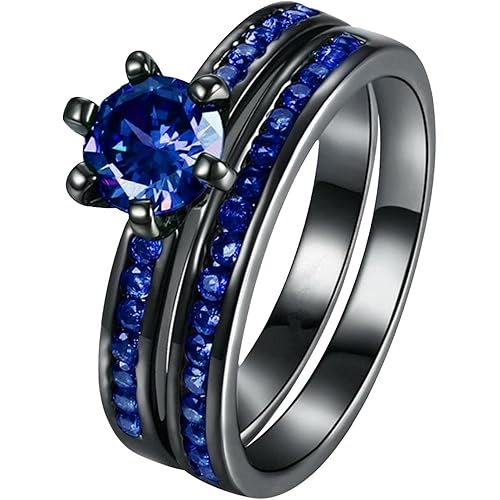 iLH Clearance Rings,Women&Mens Fashion Handmade Luxury Inlaid Teak Titanium Rings Engagement Wedding Rings Jewelry Gift by ZYooh (G-Blue, 6)