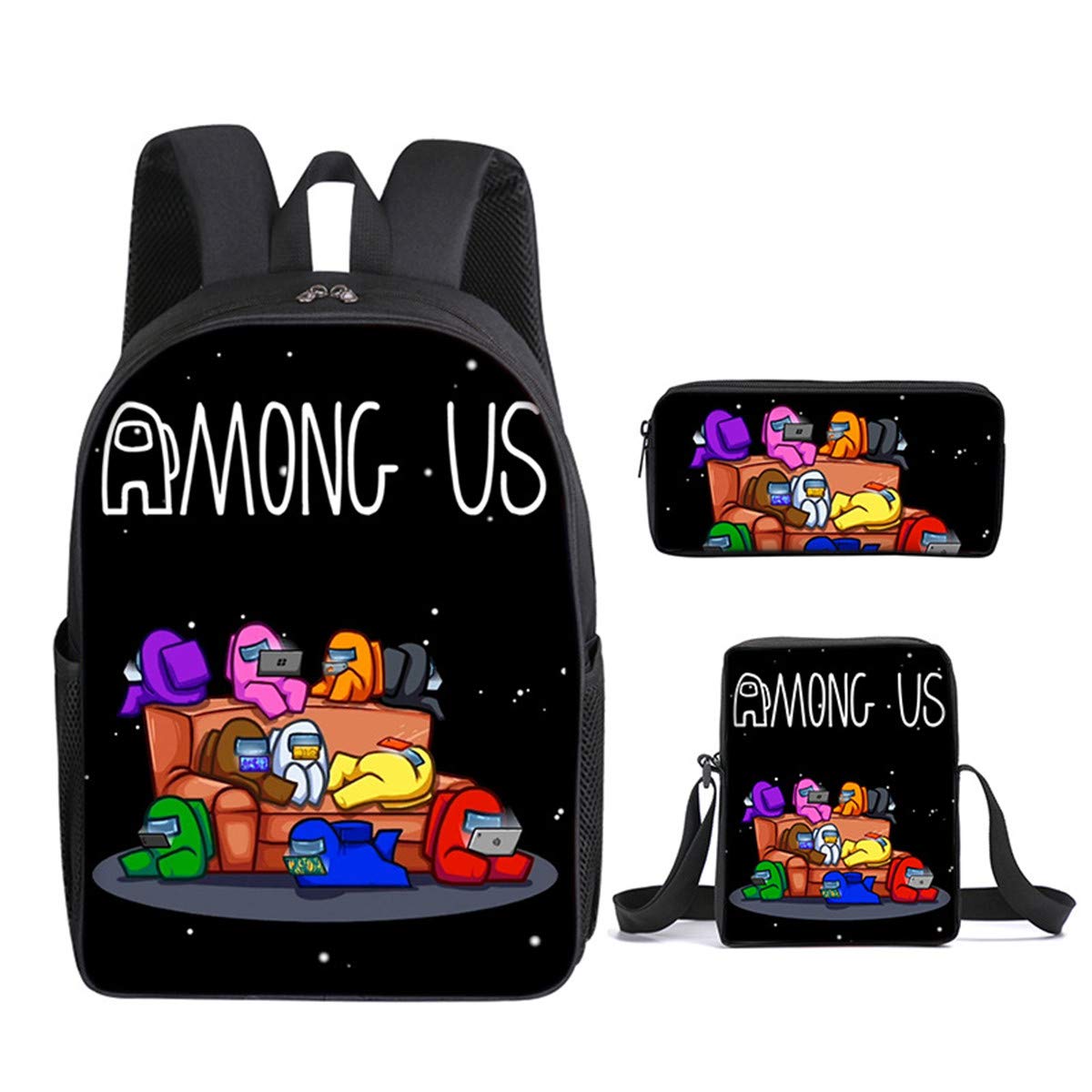 3Pcs Game Printing Among Us Backpack with Lunch Bag Pencil Case Student Young Teenagers Schoolbag Pocket Bag for Kid Girls Teens Game Fans Gifts (2)