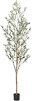 Bellacat 7ft Faux Olive Tree Artificial Indoor Plant with Natural Wood Trunk, Realistic Leaves & Fruits - Home Office Decor