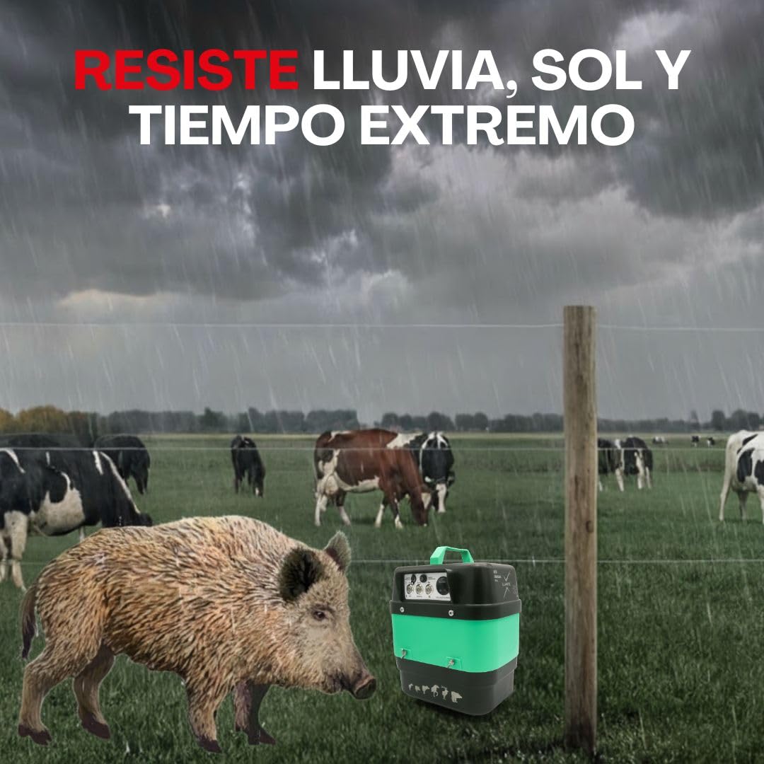 Pastor Eléctrico Crepuscular Llampec Mod.50 – 6,3 J, 10.000 V y 75 km de Alcance – Especial Antijabalí con Sensor de Luz – Ideal para Ganado y Fauna Salvaje – Fabricado en España