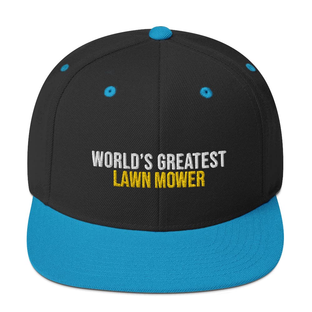 World's Greatest Lawn Mower Hat (Embroidered Snapback Cap) Lawn Mower Apparel Black/Teal