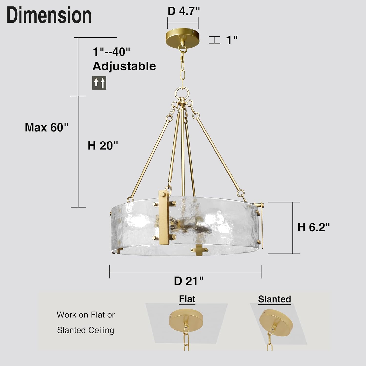 IKK Modern Textured Glass Chandelier, Gold Dining Room Chandelier, Elegant Drum Farmhouse Crystal Light Fixture, Round Lighting for Living Room, Foyer Kitchen Island Bedroom Bathroom D=21