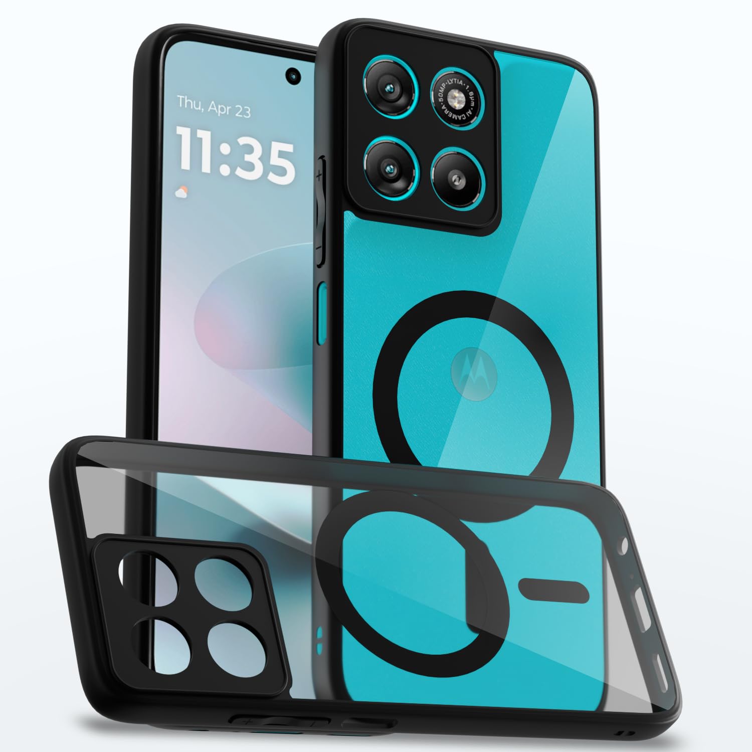 Amazon Basics Back Cover for Motorola Moto G67 Power 5G / G57 Power 5G Compatible with Mag-Safe | Shockproof Design | Hard Transparent Back Case (Black Mag-Safe)
