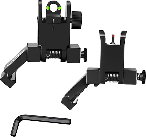 SHTALHST Miras de hierro, mira abatible de 45 grados, mira delantera y trasera, mira de hierro canted con puntos rojos y verdes de fibra óptica para