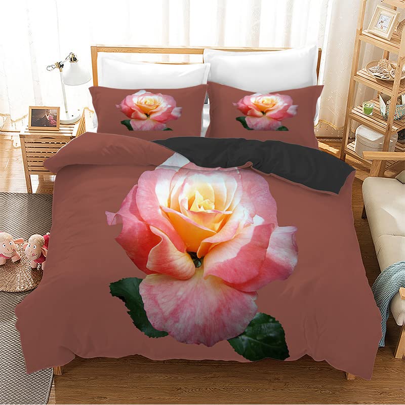 Housse de couette 240x260 fleur rouge en microfibre pour lit sans repassage