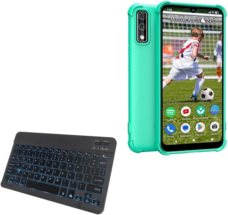 Keyboard Compatible with Teracube TC-Thrive-BL (6.1 in) - SlimKeys Bluetooth Keyboard - with Backlight, Portable Slim LED 7 Colors - Jet Black