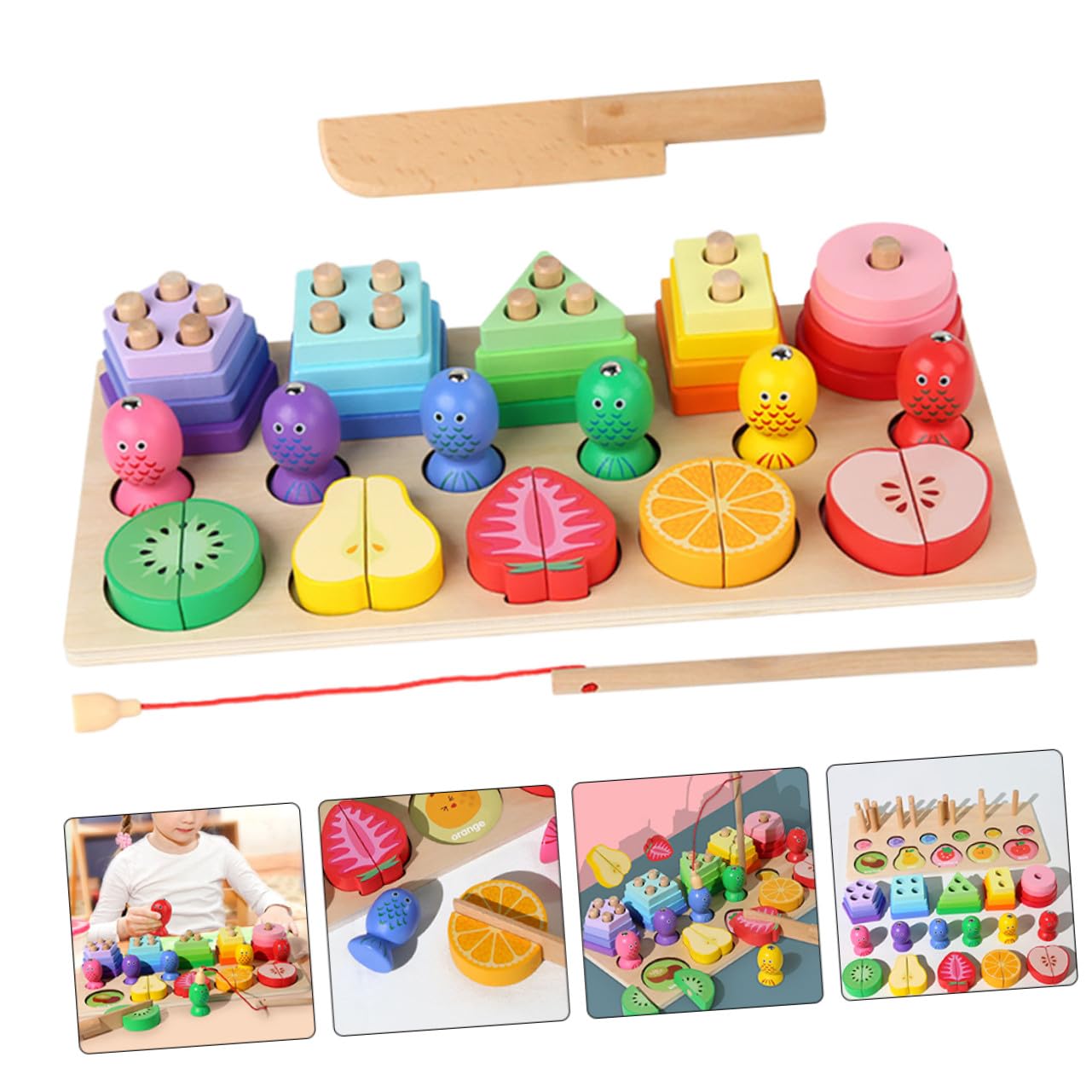 Juego De Juguetes De Madera Multiusos Tablero De Pesca y Formas a Juego para Niños, Resistente Al Desgaste, Desarrollo Cognitivo y Coordinación Mano-Ojo, Adecuado para Aprendizaje