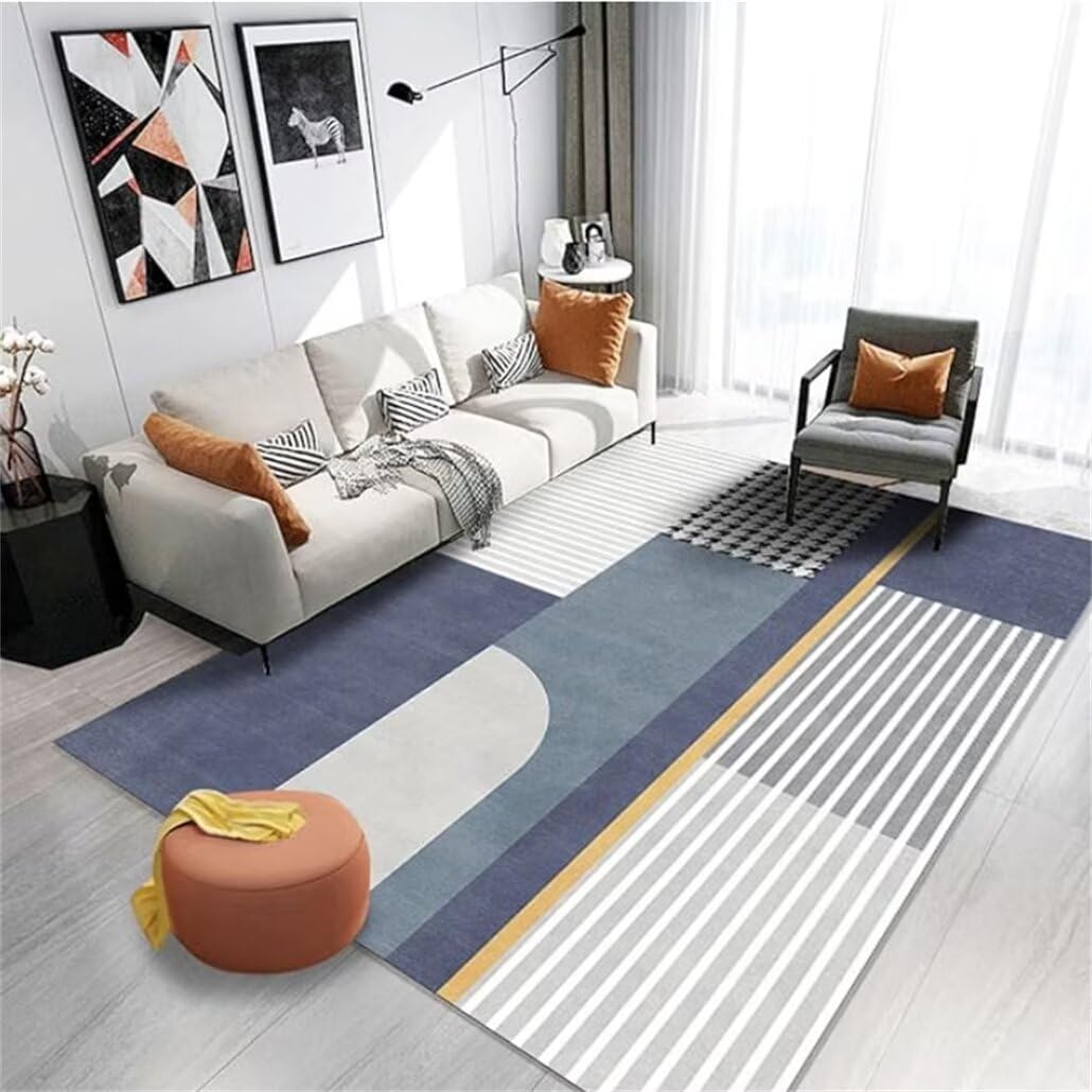 Tapis géométrique bleu 60x110 cm moderne pour salon et chambre
