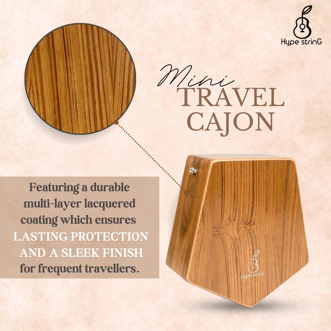 Hype String Mini Travel (Double-Sided) Cajon || Made of Solid Teak Wood With Cover Bag and Strap - Image 2 thumbnail
