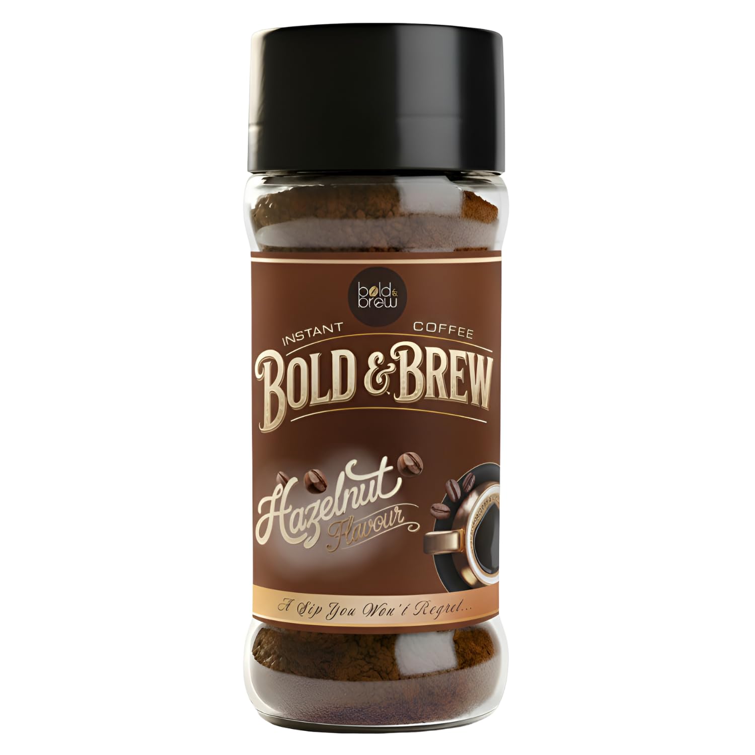 Bold & Brew Instant Coffee Powder Hazelnut Flavoured | Premium Arabica Coffee | Smooth Nutty Taste Rich Aroma | for Espresso Latte Cappuccino | Hot and Cold Brews | 100g Jar