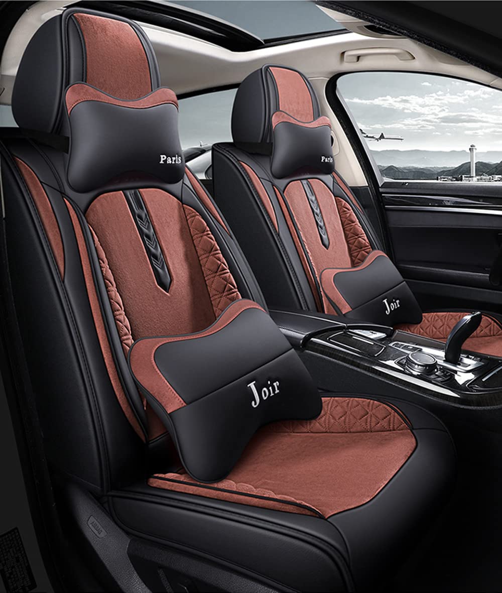 Fundas universales de Piel sintética para Asientos de Coche, Conjunto Completo Universal Conjunto Universal de 5 Asientos Protector para Asientos Delanteros y Traseros,Coffee + headrest