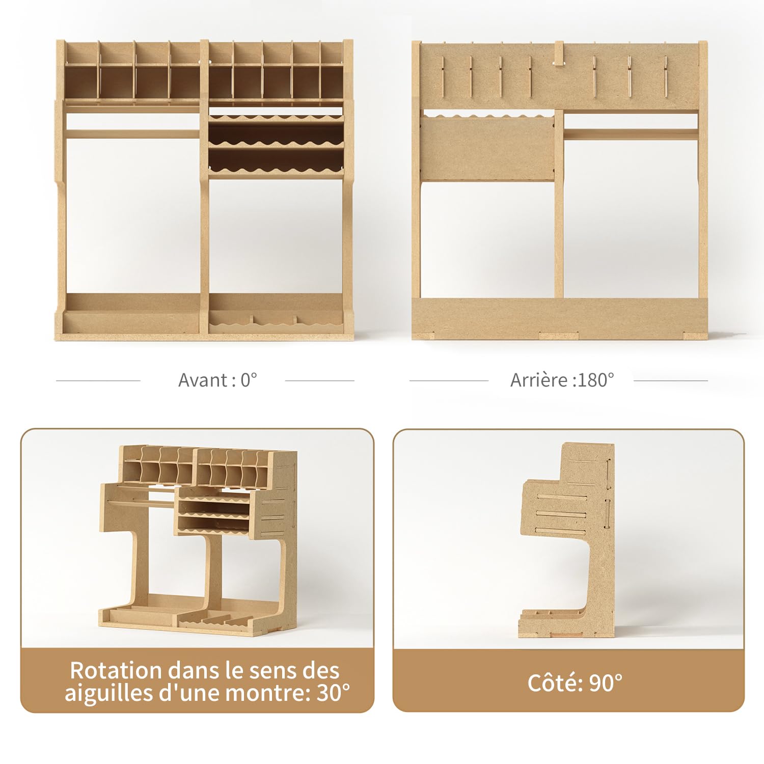 Rack d'organisation pour kit de modélisme en bois avec matériau MDF, support de peinture, support de tournevis/pinceau, pour peintures et outils Tamiya, GK1