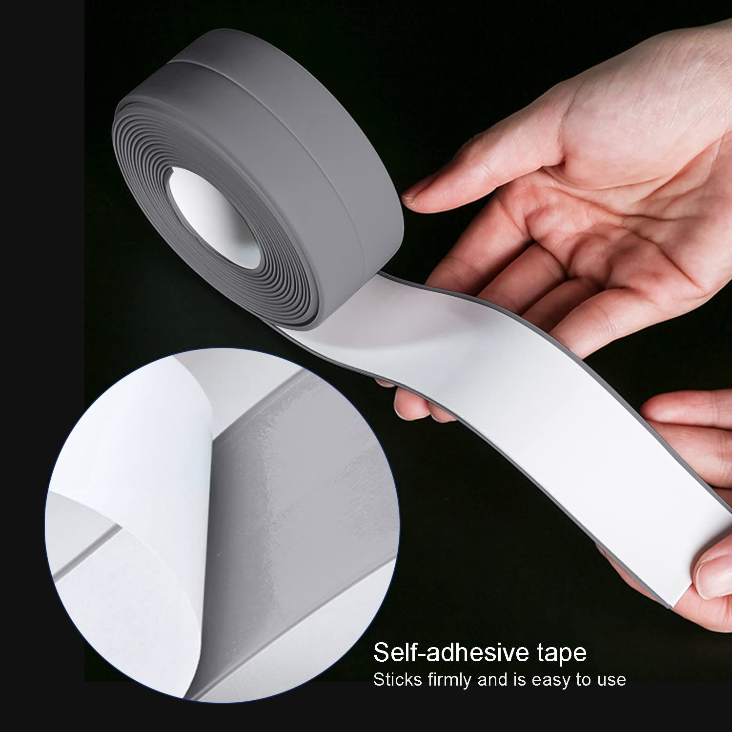 2 Rollos Cinta Selladora Autoadhesiva,Cinta de Calafateo Impermeable para Fregadero de Cocina Baño Bañera Juntas de Pared (gris)
