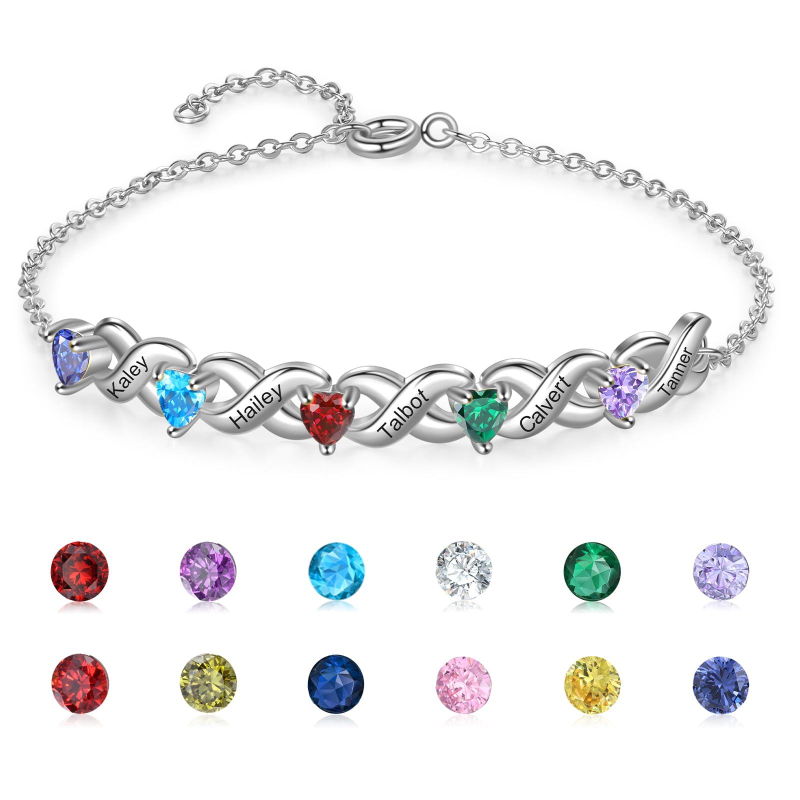 Fortheday Personalized Birthstone Bracelets for Women Infinity Love Heart Charm Name Bracelet
