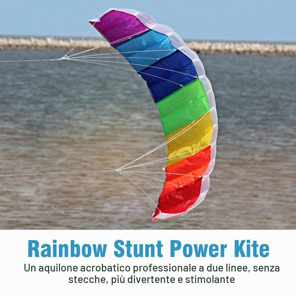 Aquilone Arcobaleno Acrobatico a Doppia Linea per Spiaggia, Mare e All'aperto - Divertimento in Famiglia per Principianti, 1,4 M (1,4 m)