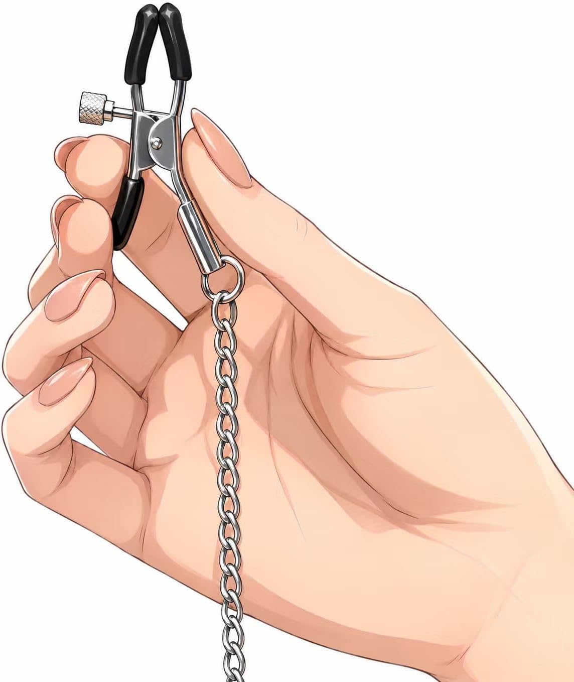 BDSM Adjustable Metal Clip Set with Connecting Chain & O-Ring, Multi-Function Clamps with Rubber Tips for Couples Play