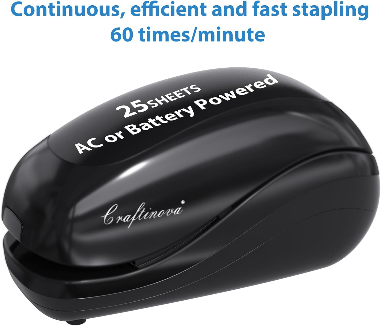 Electric Stapler,Including 2000 Staples and 1 Staple Remover, Suitable for Palm Size and high Comfort，25 Sheet Capacity, AC Adapter or Battery Powered，Battery not Included，(Black)…