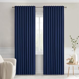 MIULEE Navy Blue Back Tab Blackout Curtains 52x72 Inches Long 2 Panels Set