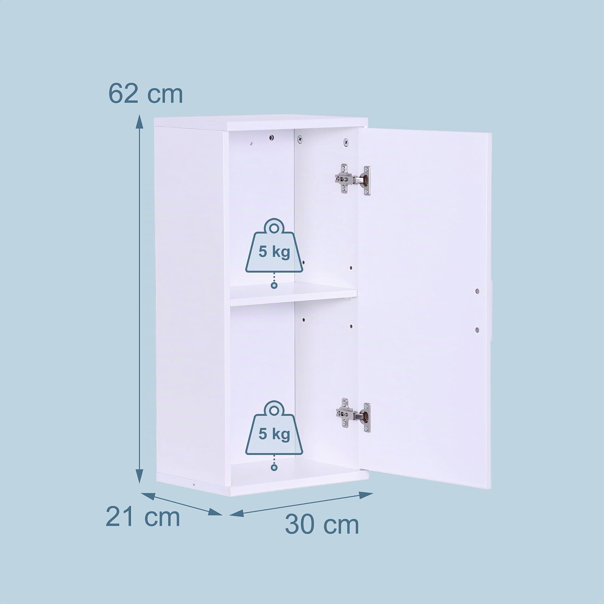 Armario Colgante para baño Relaxdays, 2 estantes, 62 x 30 x 21 cm, Estante Ajustable, Mueble Estrecho, MDF, Blanco