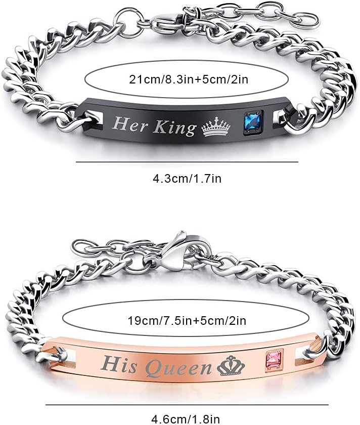 Xihuimay 2pcs King and Queen Matching Set His Hers Couples Bracelets Cubic Zirconia Bracelets Link Chain Crown Bracelets Gift Jewelry for Lover Anniversary Promise Bracelet for Men Women, Style 1