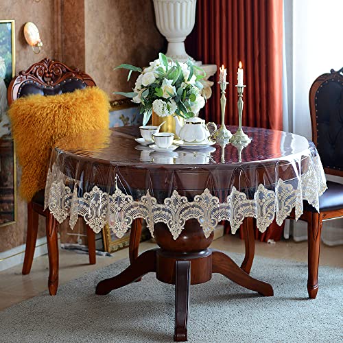 SUTAVIA Round Clear Vinyl lace Tablecloth 100% Oil Proof Waterproof Spill Proof Transparent PVC Table Protector Heavy Plastic Table Cover