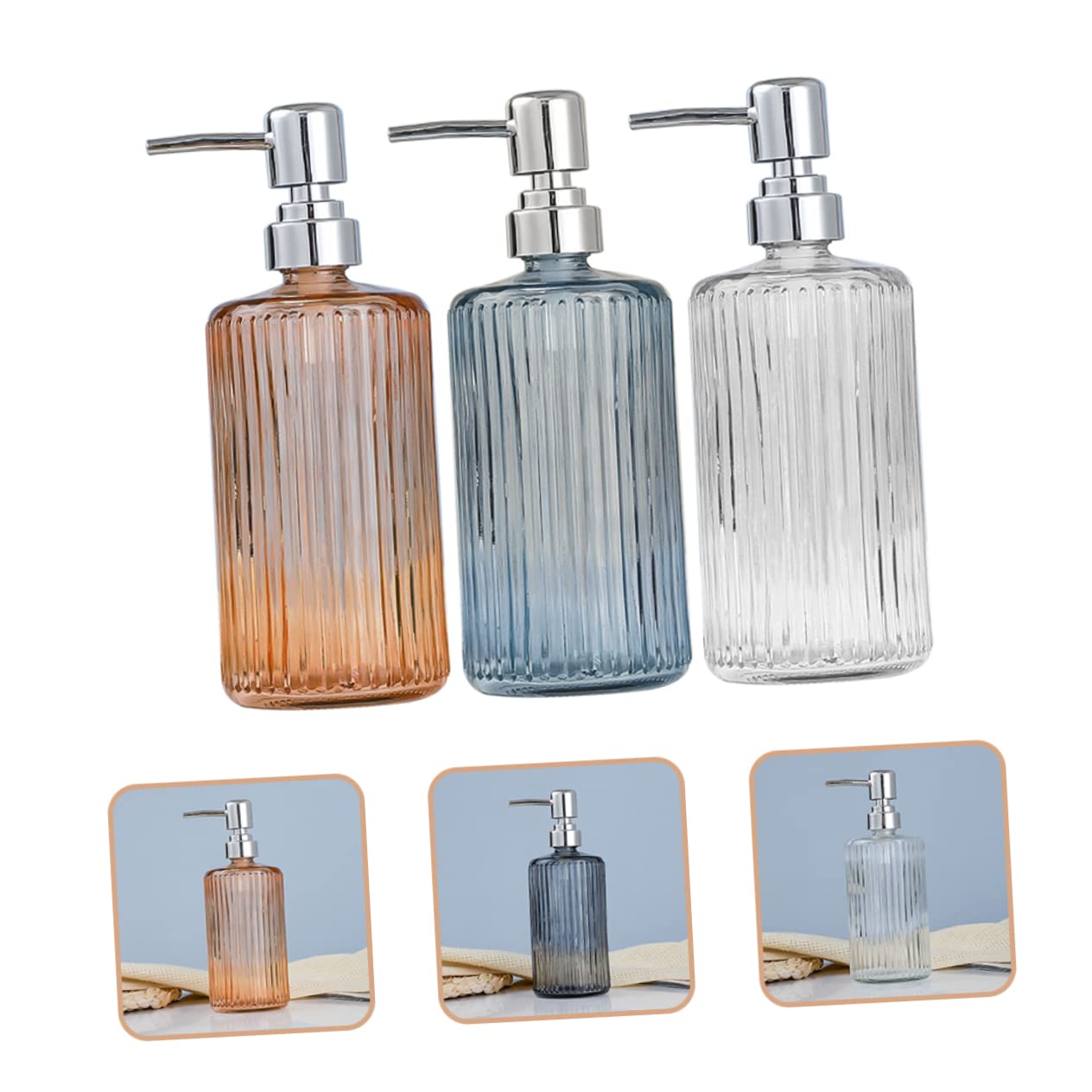 Cabilock 3piezas Dispensador De Jabón De Vidrio Bomba De Recipientes Reutilizables para Jabón Champú y Esenciales Decoración Moderna para Baño y Cocina Transparente