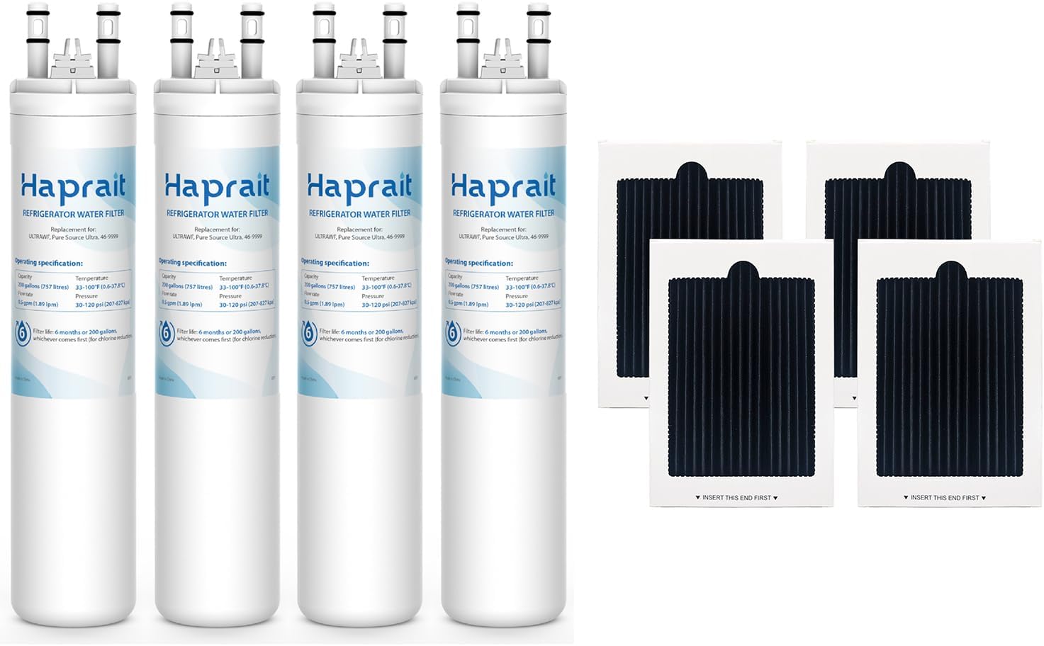 Haprait HP005 Replacement for ULTRAWF Water Filter & PAULTRA Air Filter, Compatible with Pure Source Ultra, Kenmore 9999, 469999, 46-9999, A0094E28261, 4 PCS