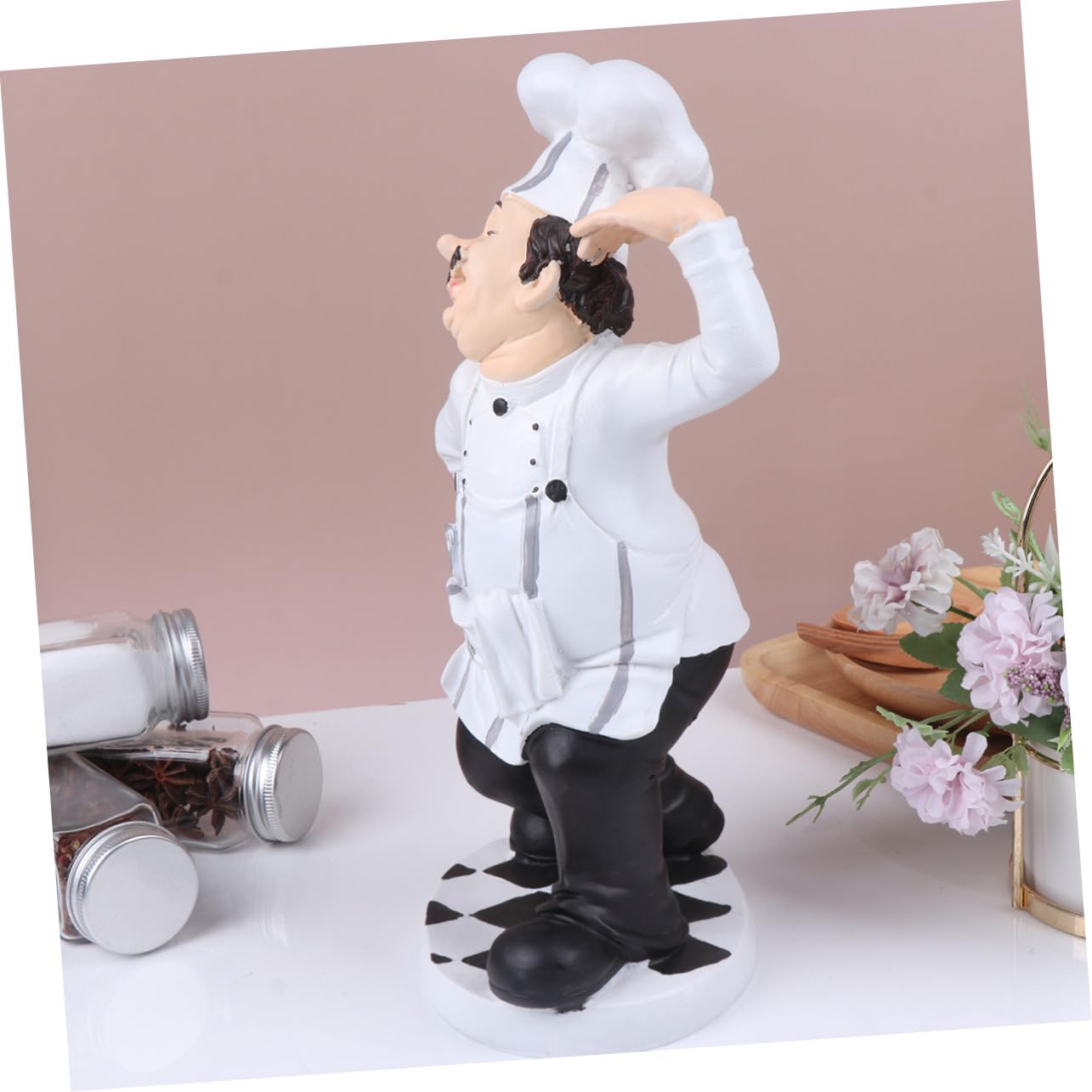 Ornamento Chef in Resina Decorativo, Statua Chef da Cucina Stabile, Scultura Mini Cuoco per Casa, Ristorante e Bistrot, Soprammobile Divertente per Arredamento Tavolo