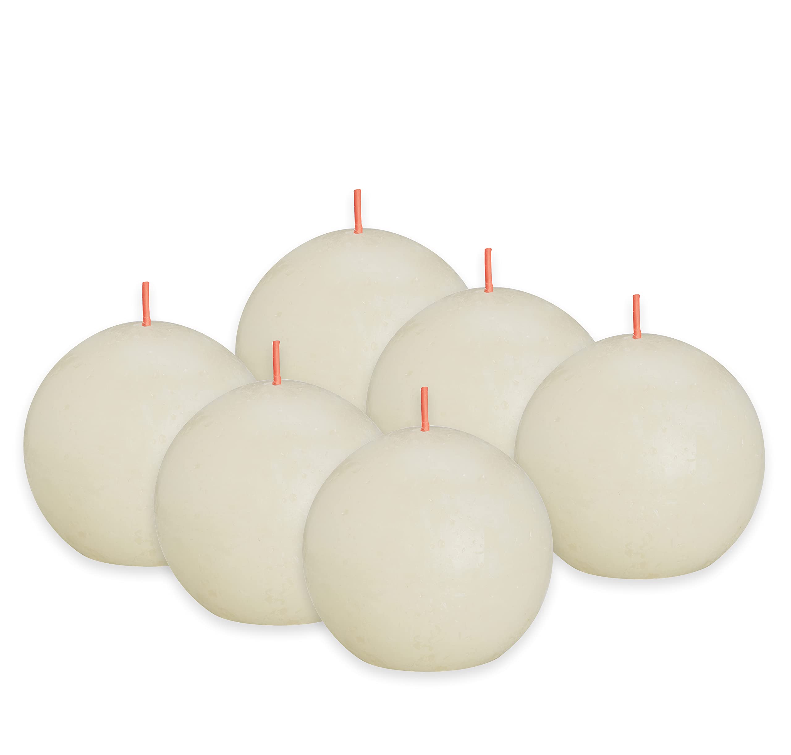 Bolsius - Vela esférica rústica – Marfil – Juego de 6 velas decorativas – Longitud de la combustión 25 horas – sin perfume – Cera vegetal natural – Sin aceite de palma - diámetro 7,6 cm
