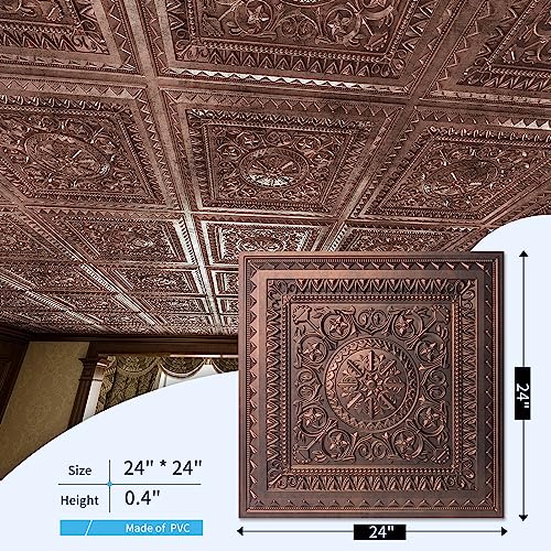 Image of Art3d Drop Ceiling Tiles, Glue up Ceiling Tiles, 2'x2' Plastic Sheet in Antique Copper (12-Pack, 48 Sq.ft)