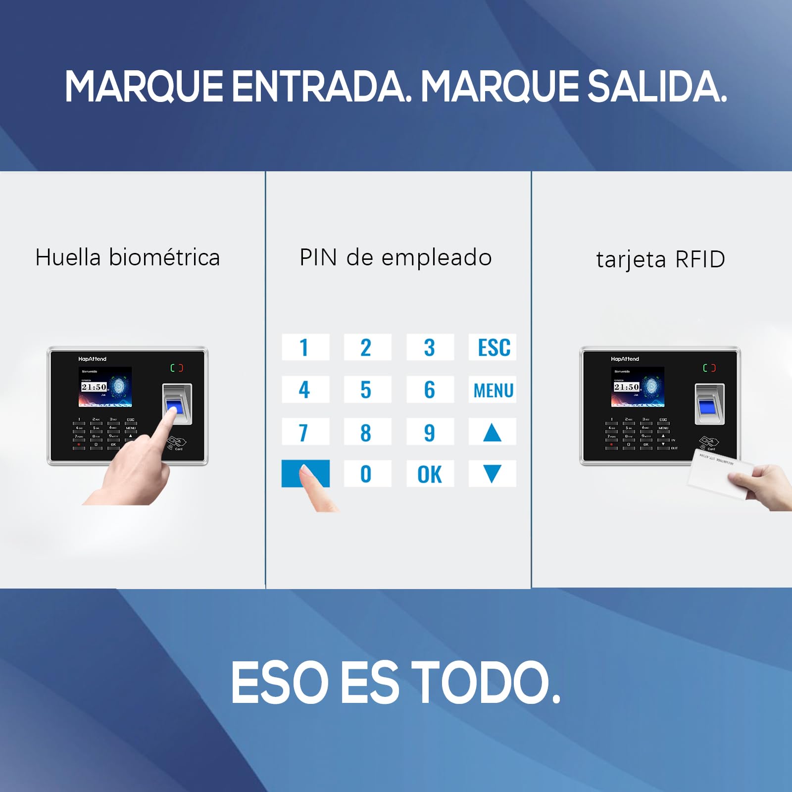 Control Horario Empleados, Español Maquina de Fichar con Huella Dactilar, RFID Tarjetas, Reloj de fichar de hasta 1000 usuarios Sin Conexión Internet Registro de Tiempo para pequeñas - H2