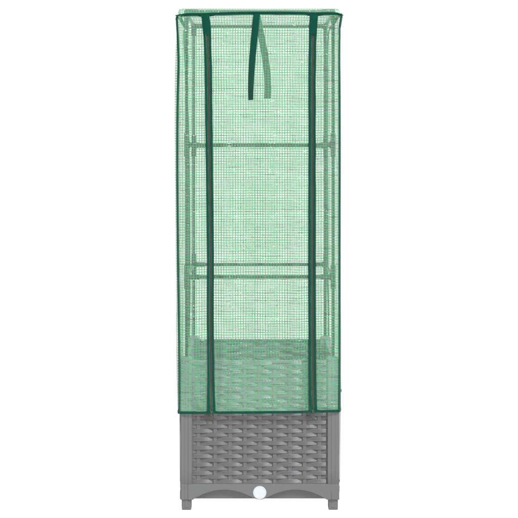 Bancal alto con accesorio para invernadero, aspecto de ratán, 40 x 40 x 139 cm, de polipropileno resistente y tubo de hierro, diseño moderno para balcón, jardín, terraza