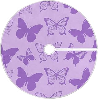 Faldas redondas para árbol de Navidad, diseño de mariposas, color lila, para cocina, vacaciones, 3 pies