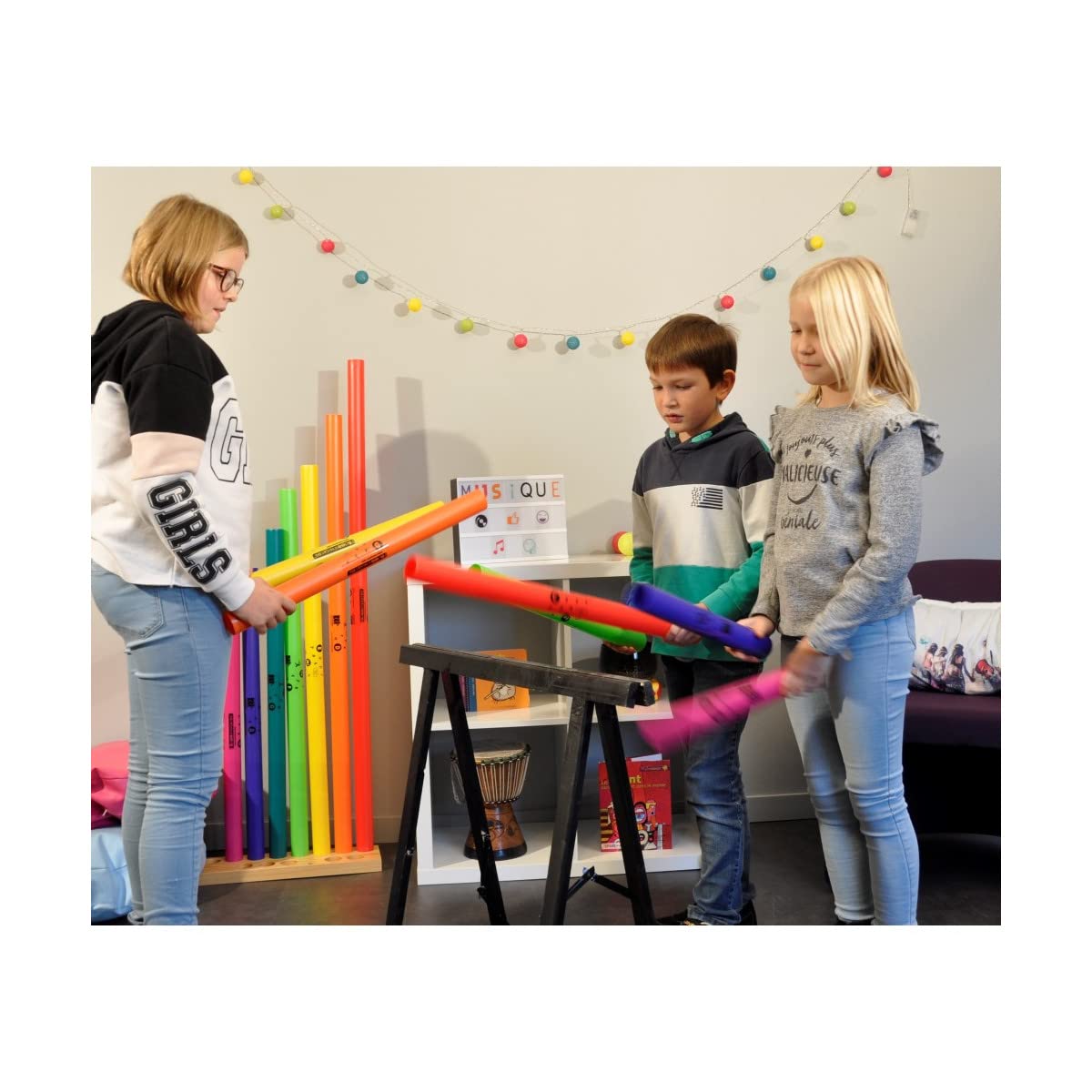 FUZEAU - 3460 – Diatonische Boomwhacker-Röhren – aus dünnem Kunststoff von 30 cm bis 63 cm – 8 Noten – einfach zu bedienen und zu pflegen – mehrfarbig – ab 4 Jahren