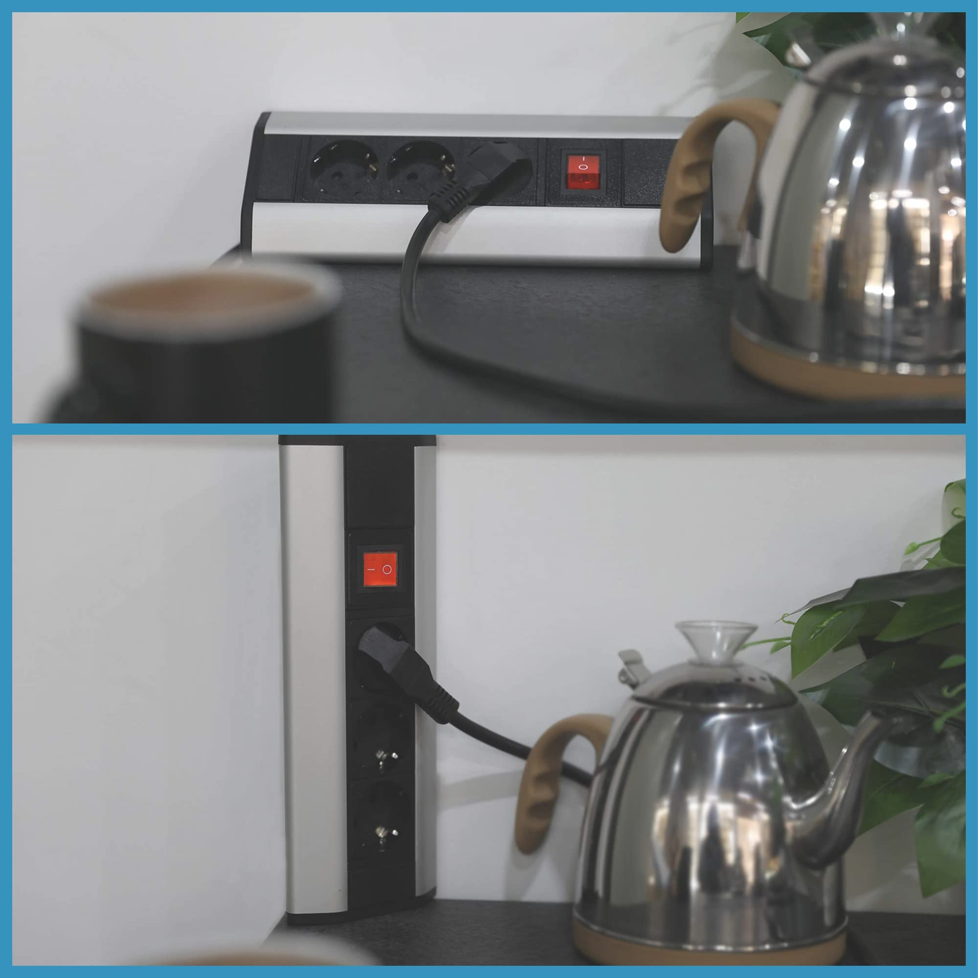 Multipresa angolare da Scrivania con interruttore, Tripla presa ad angolo, Presa angolare cucina con Spina Tedesca, Presa multipla angolare ideale per ufficio, cucina e piani di lavoro