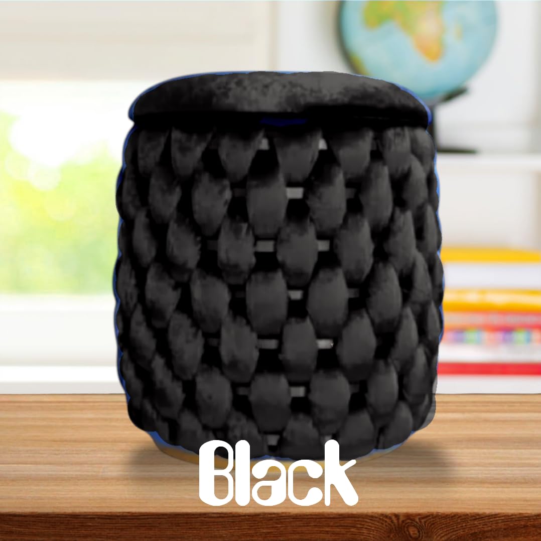 UNIQUESOFA Velvet Ottoman Footstool with Tufted Design, Round Storage Pouf, Green (Black)