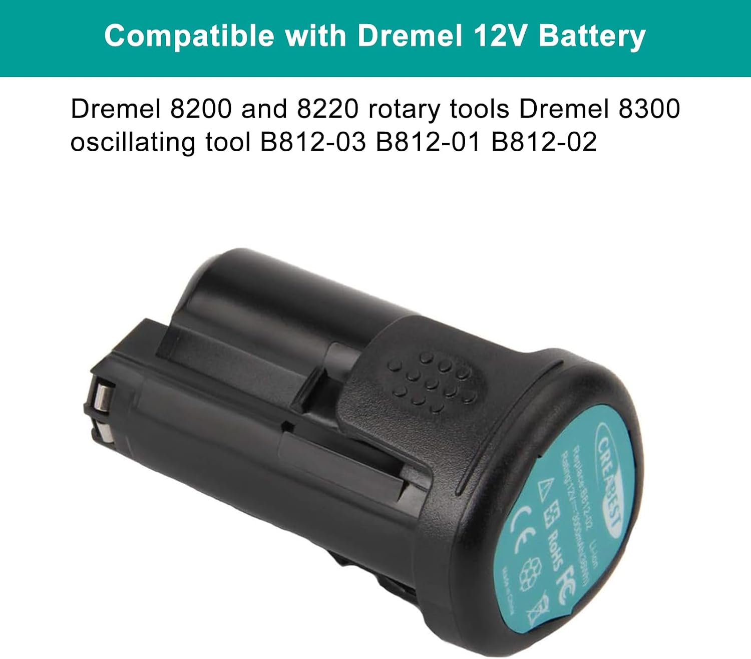 CREABEST 12V 3.0Ah Li-ion Battery Replacement for Dremel 8300 8220 8200 B812-03,B812-02,B812-01 Cordless Tools, Compatible with Dremel 12V Battery Include One Li-ion Charge