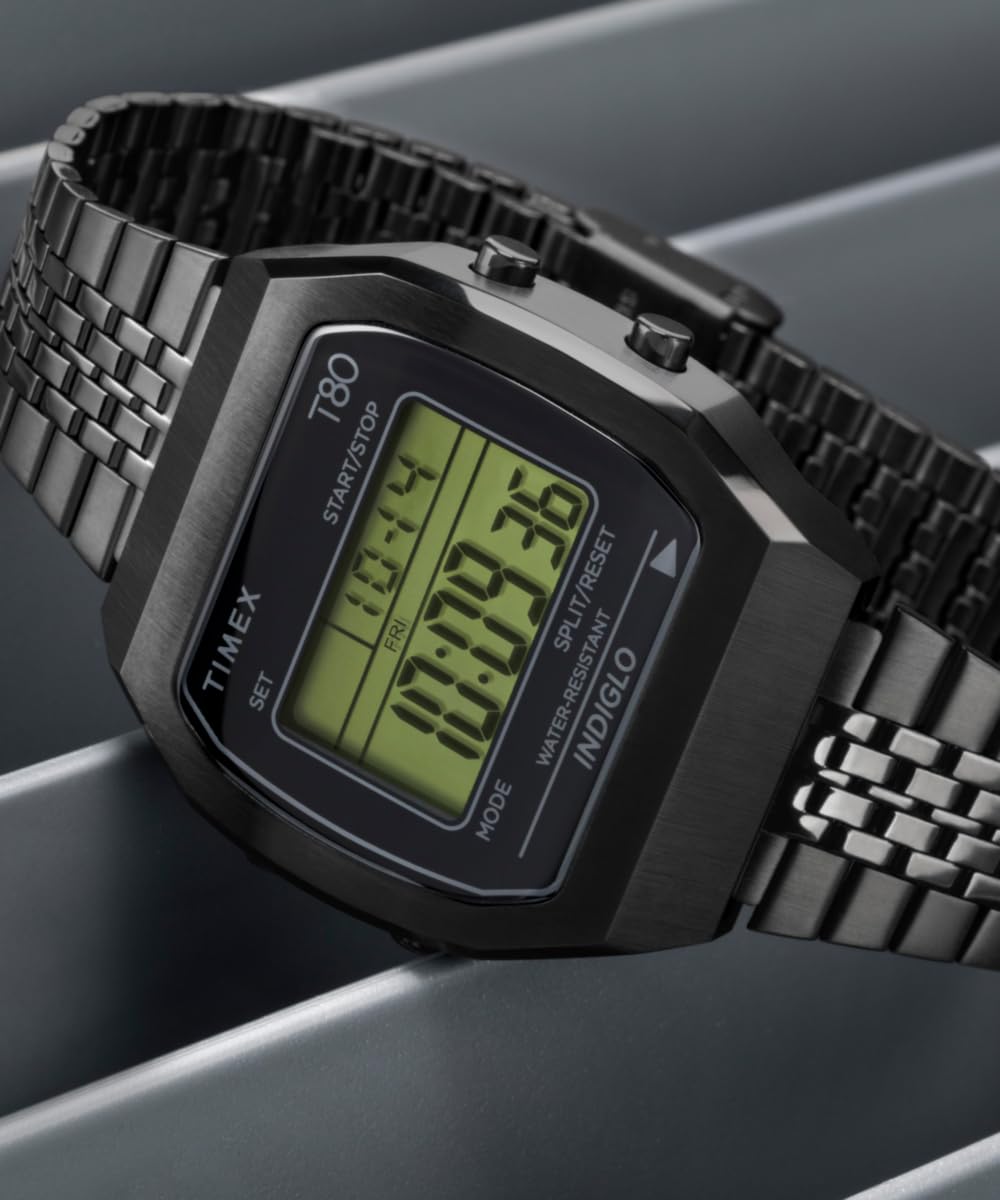 Timex TW2W91600 Timex 80, Orologio da uomo da 36 mm, con cinturino in acciaio inox nero, quadrante digitale e cassa in acciaio inox