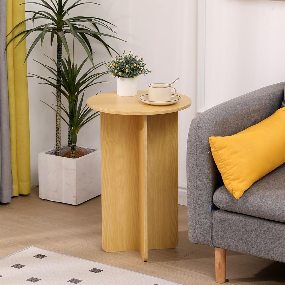 Homullel Round End Table, Small Sofa Side Table for Living Room, Wood Bedside Nightstand for Bedroom, TeaTable for Balcony Small Space (Maple)