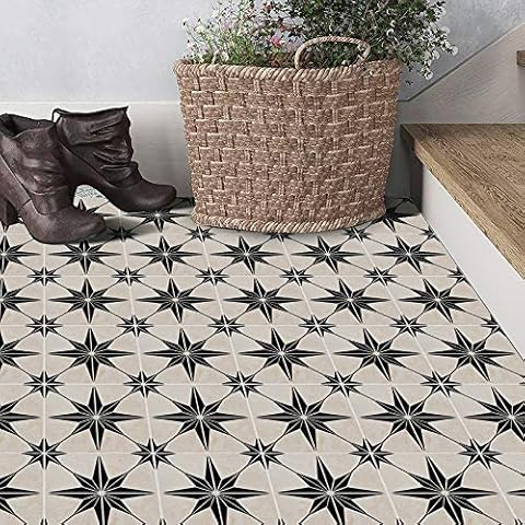 Prior.choice 3D Vintage Black Stars Self-Adhesive Peel and Stick Non-Slip Waterproof Removable PVC Bathroom Kitchen Home Decor Floor Ground Wall Stair Tile Sticker 20x300cm Cover