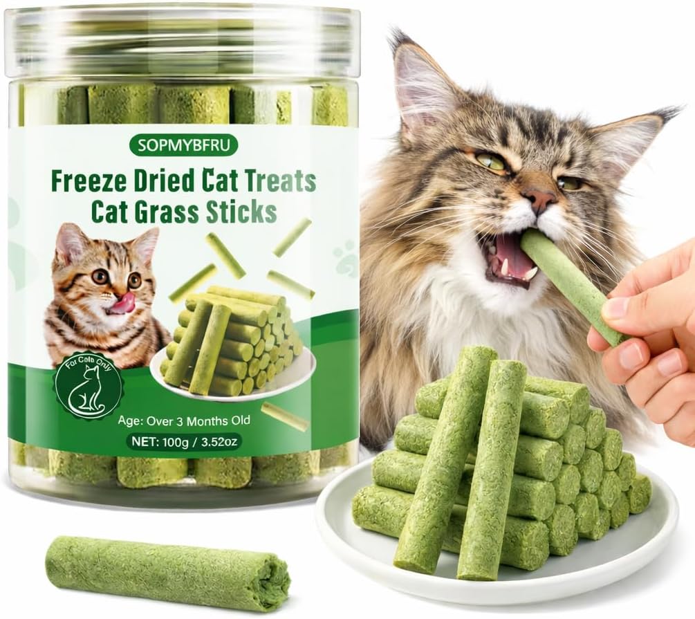 Cat Grass Teething Stick, 100g / 3.52oz Natural Cat Grass Treats for Indoor Cats, Cat Chew Stick for Hairball Cleaning, Appetite Boosting & Dental Health, Edible Cat Toys - Amazon product rated Grade C