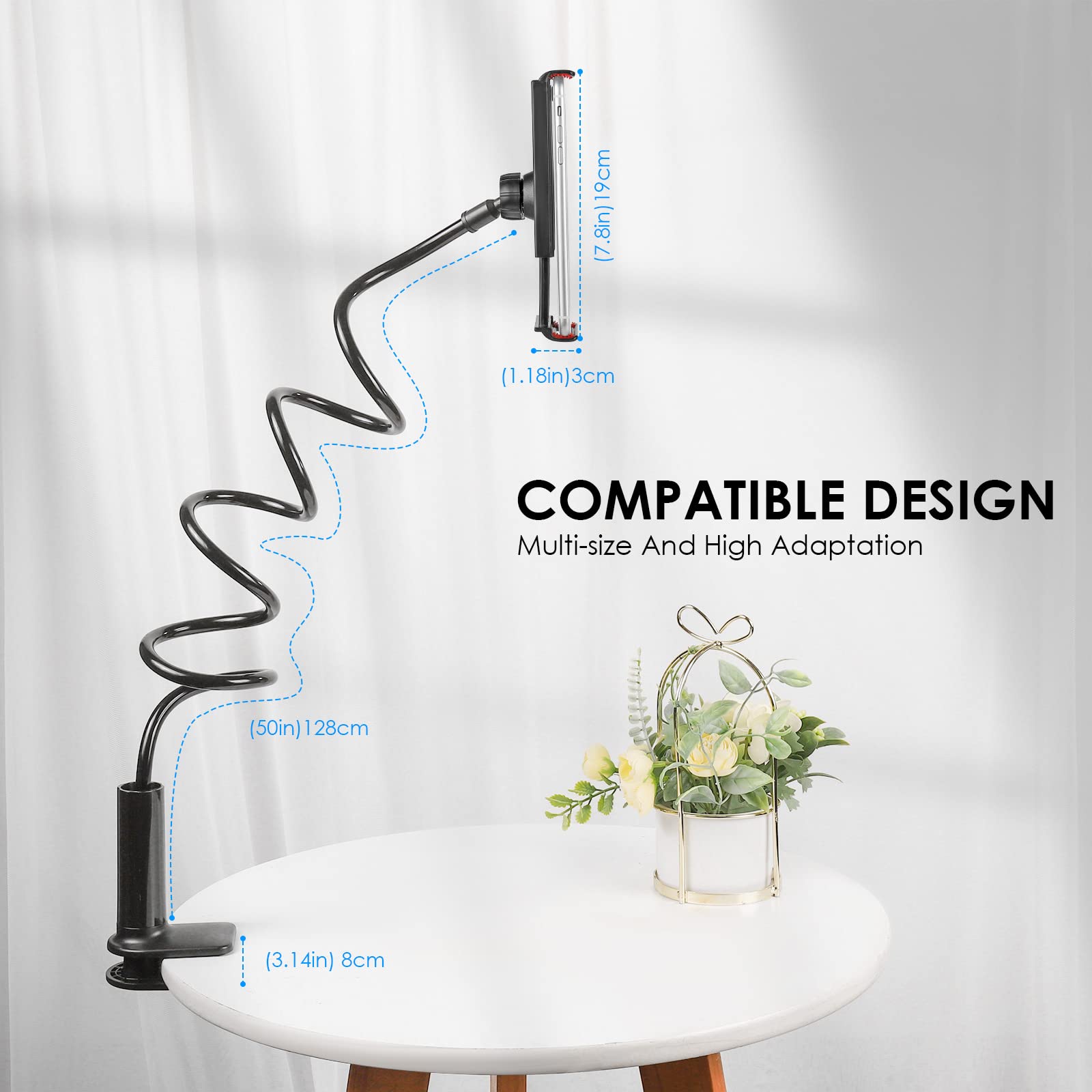 Czemo Support Tablette Col De Cygne Réglable – Universel 4 à 11 Pouces, Bras Flexible Long Pour IPad & Téléphones